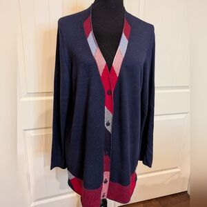 Charter Club Navy and Red Argyle Cardigan